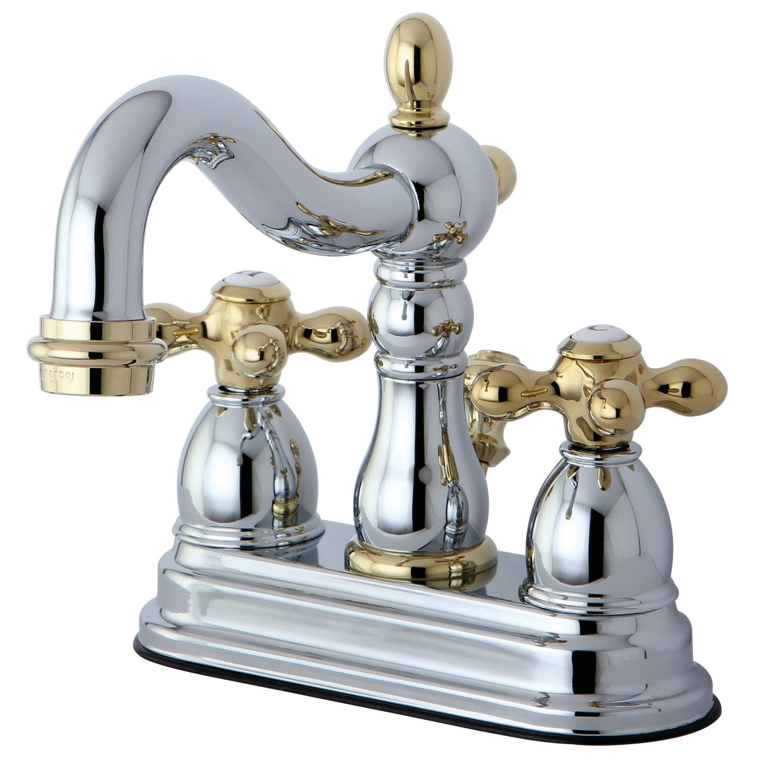 Kingston Heirloom KB1604AX - Heritage Double-Handle 3-Hole Deck Mount 4-Inch Centerset Bathroom Faucet with Pop-Up Drain, Polished Chrome/Polished Brass — image 1